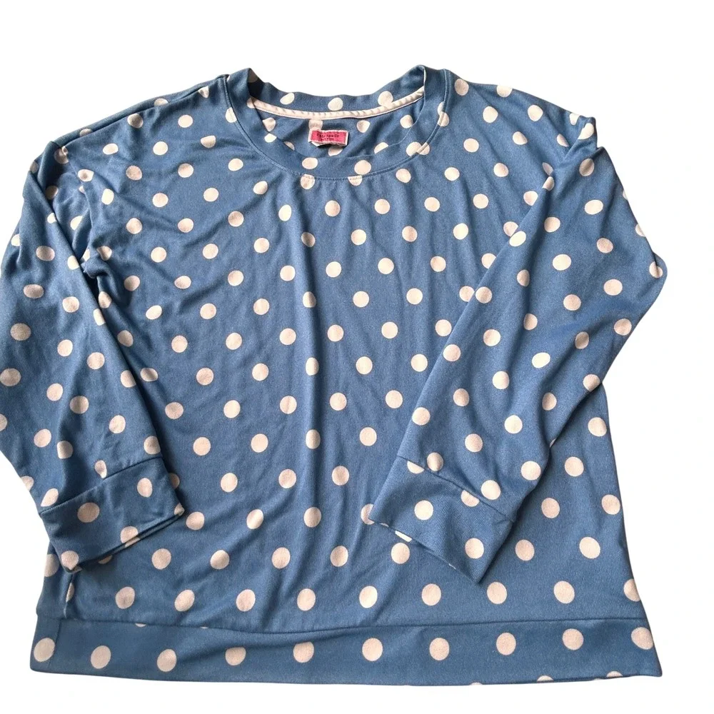 Kate Spade‎ Polka Dot Top L Blue White Long Sleeve Loungewear Pajama Sweatshirt